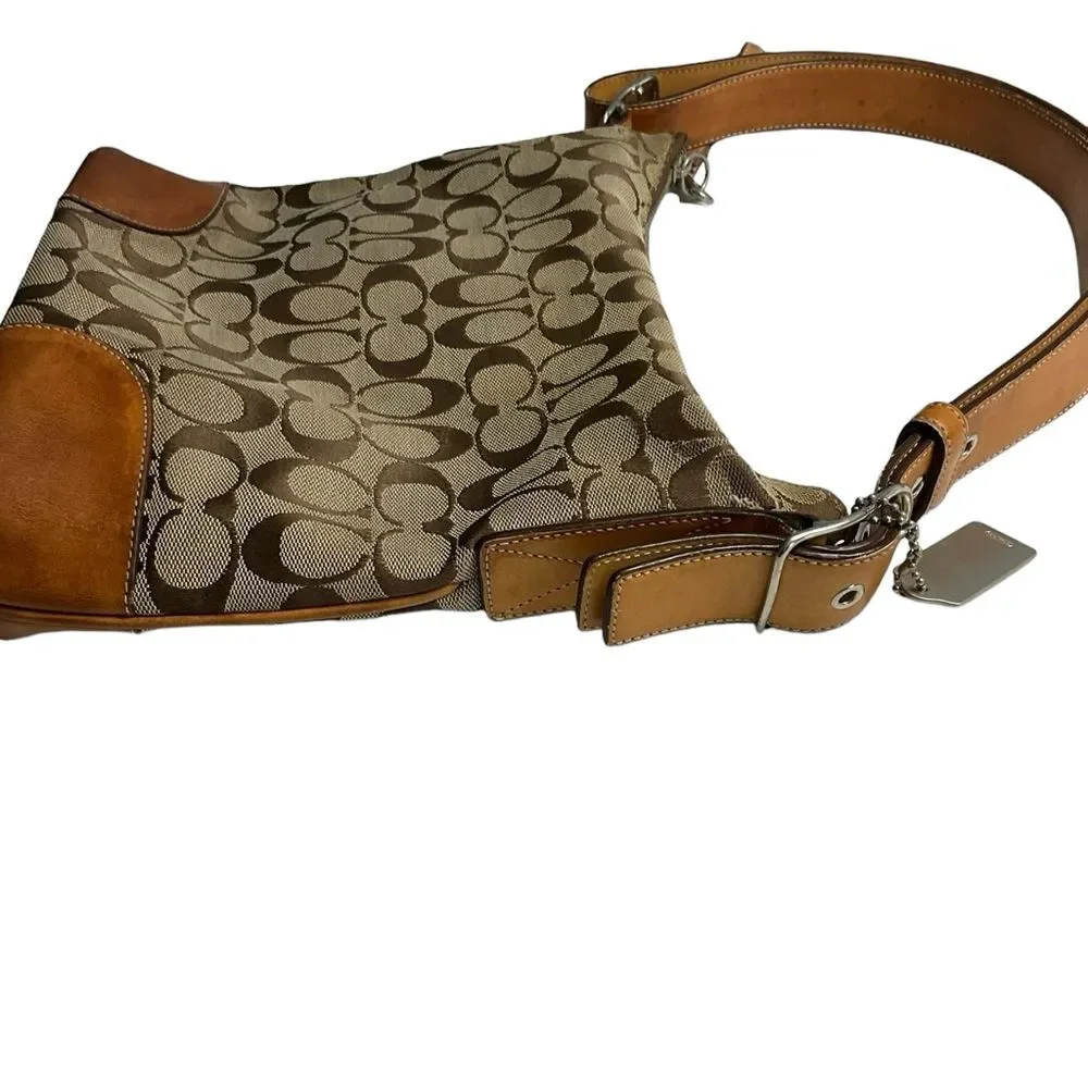VTG Coach Hobo Signature Canvas Leather Brown Tote Handbag Purse Style #6347